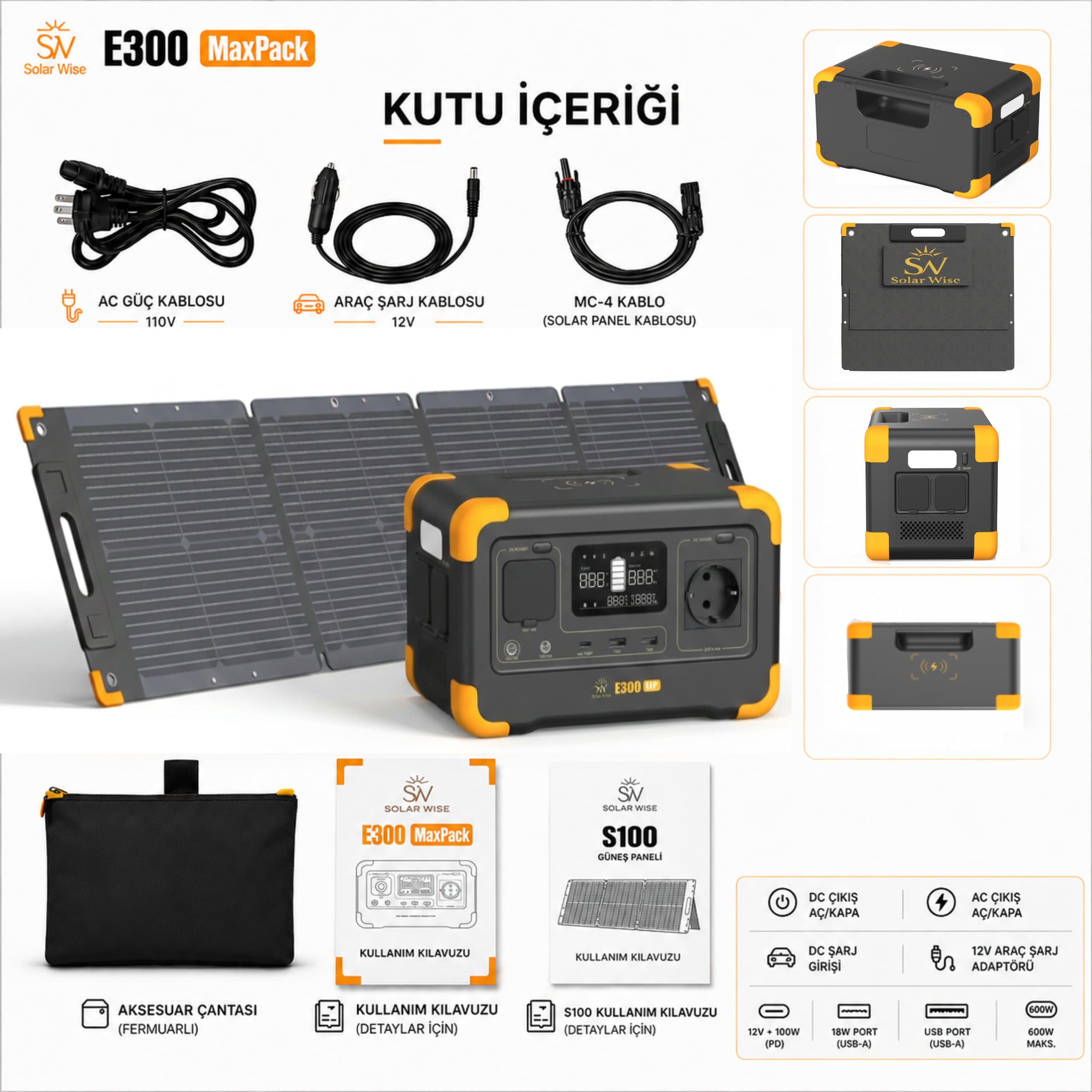 Solar Wise E300 MaxPack Kutu İçeriği ve Aksesuarlar