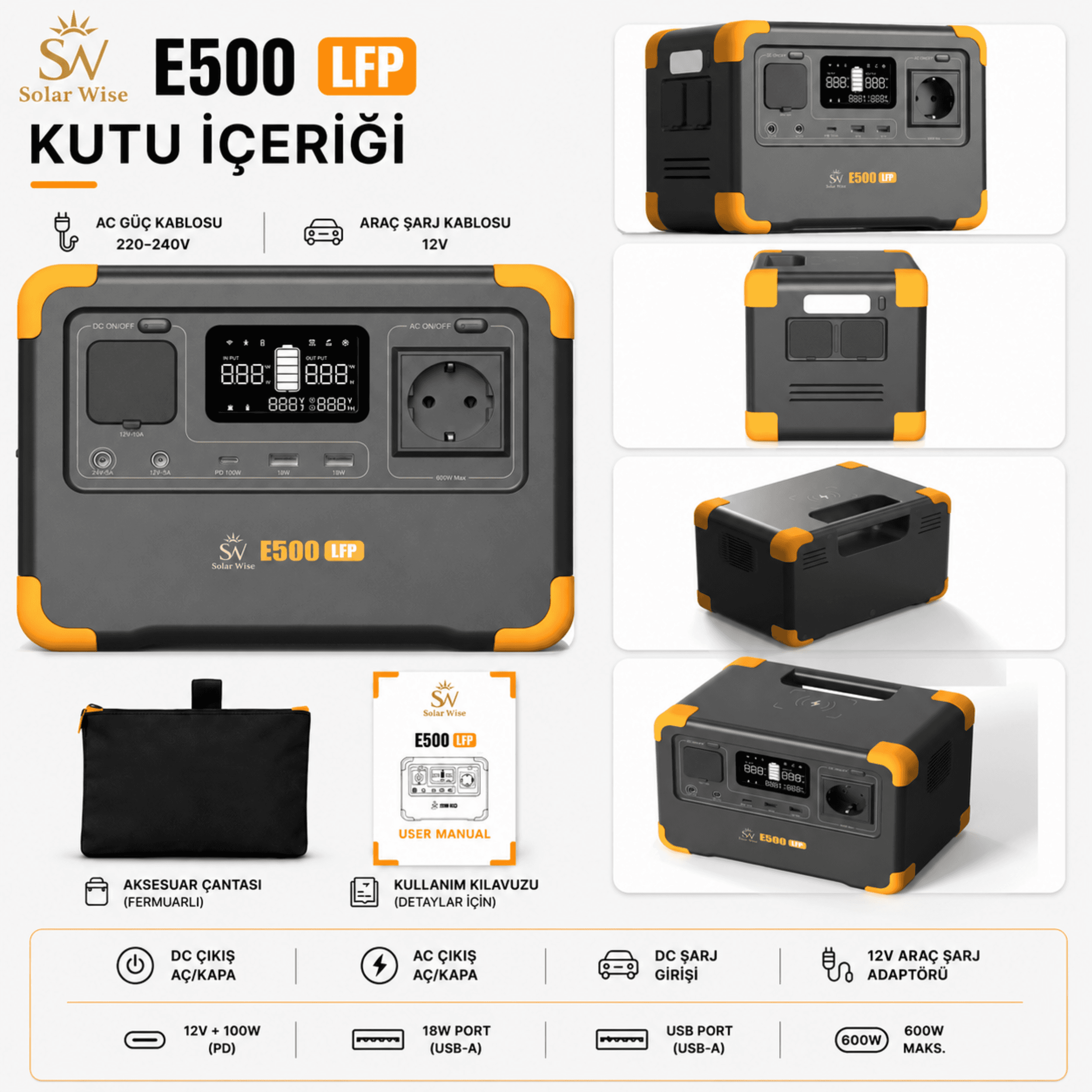 Solar Wise E500LFP Kutu İçeriği