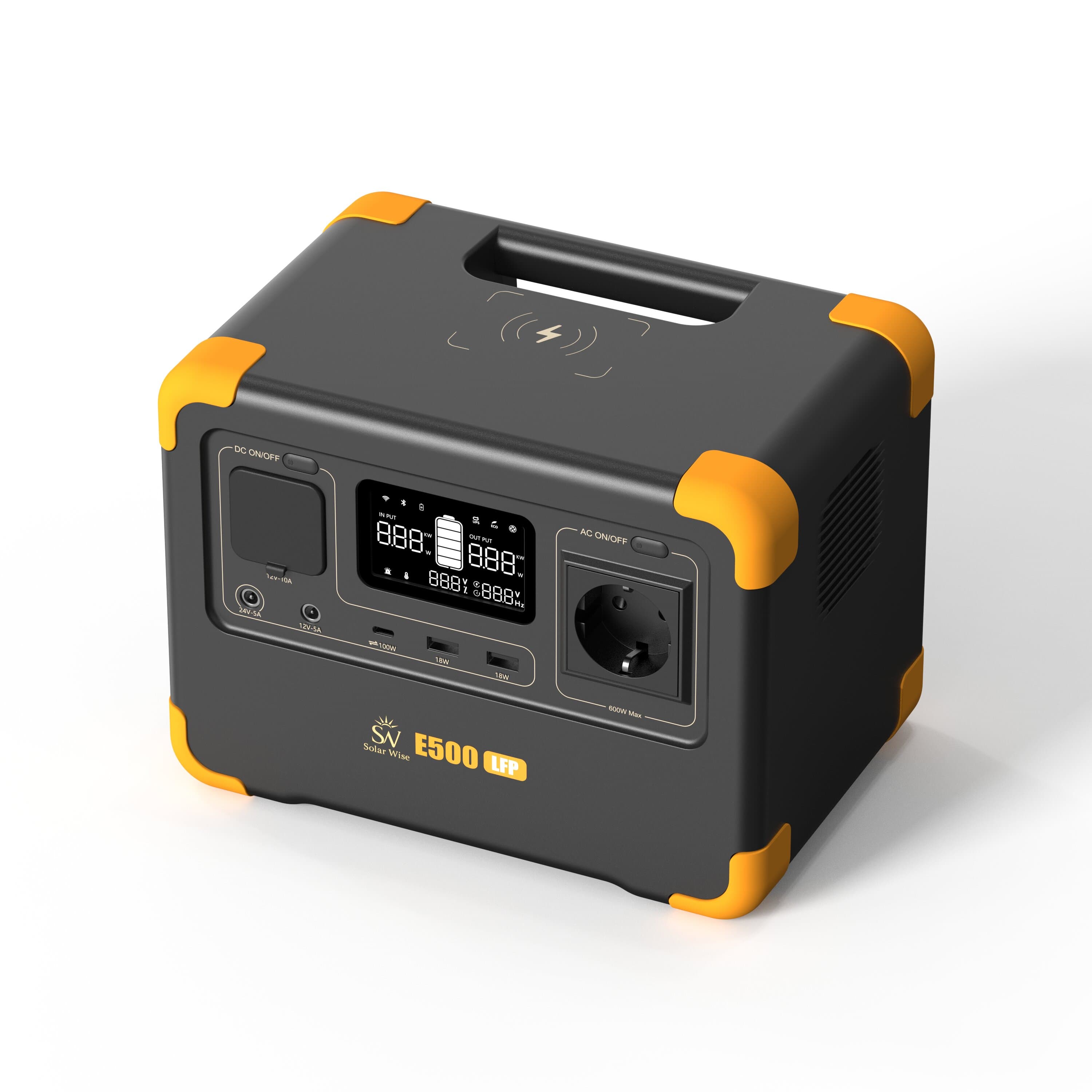 Solar Wise E500LFP Taşınabilir Güç İstasyonu Açılı Görünüm
