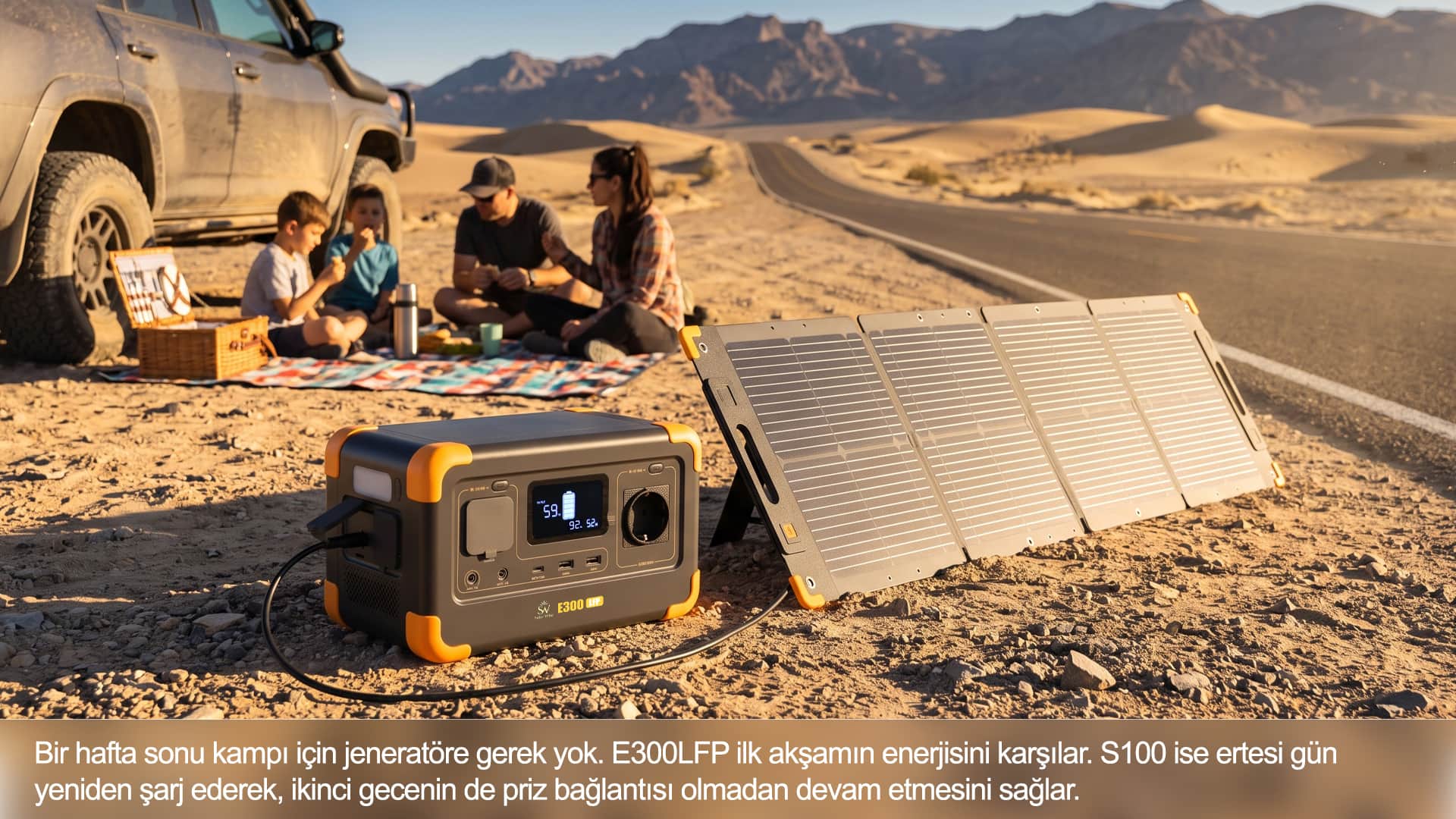 E300LFP ve S100 ile hafta sonu kampında jeneratöre ihtiyaç yok.