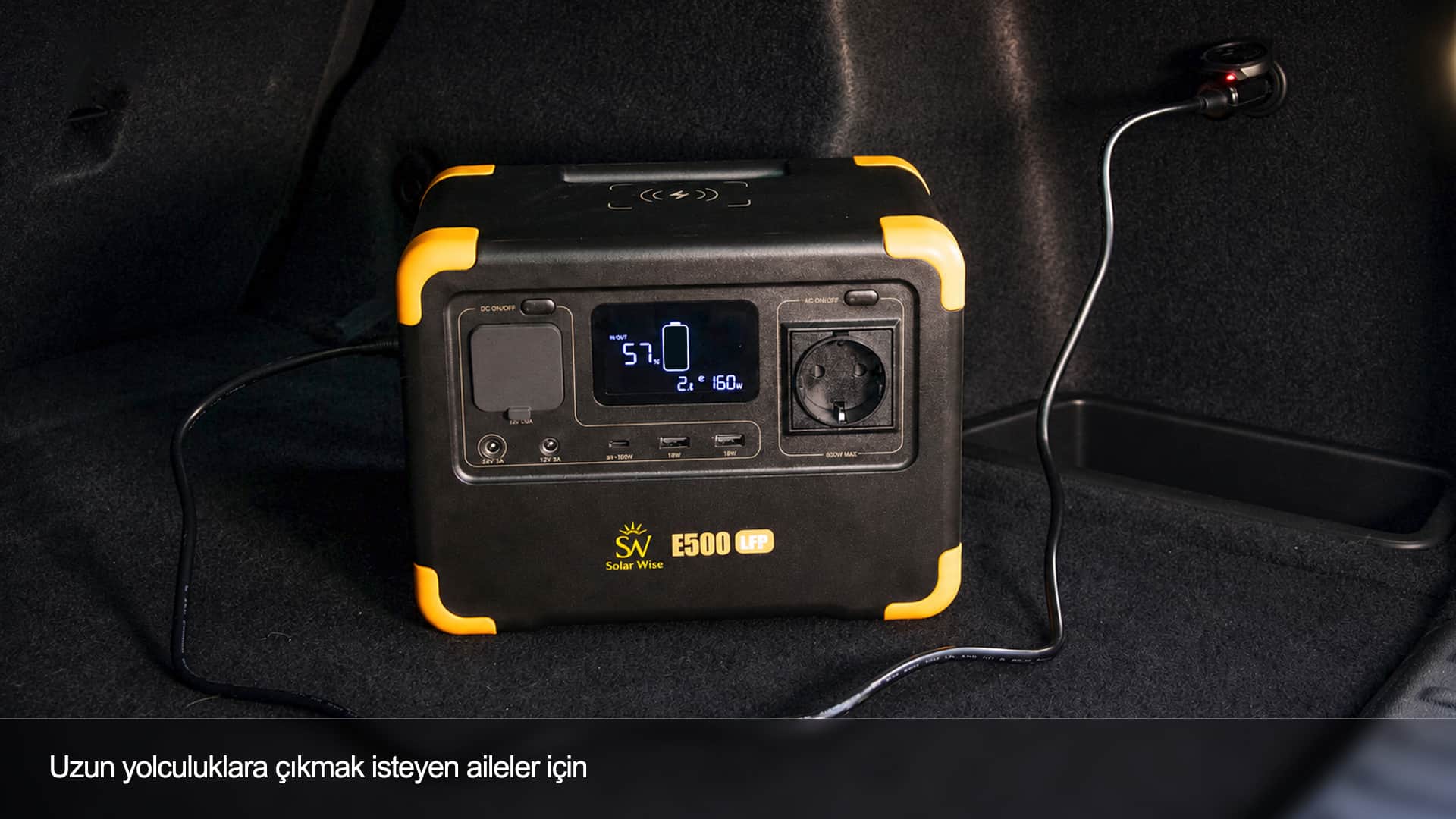 Uzun yolculuklarda araç içinde E500LFP ile enerji.